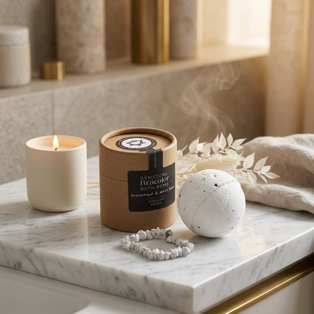 Bombe de Bain & Bracelet Lithothérapie — Jaspe Blanc (Pureté & Clarté)