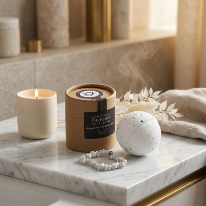 Bombe de Bain & Bracelet Lithothérapie — Jaspe Blanc (Pureté & Clarté)