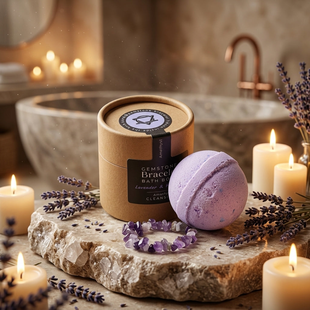 Bombe de Bain & Bracelet Lithothérapie — Améthyste (Sérénité & Sommeil Réparateur)