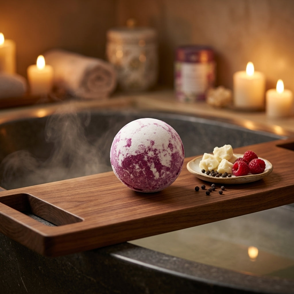 Bombe de Bain au Beurre de Karité — Framboise & Poivre Noir (Accord Audacieux)