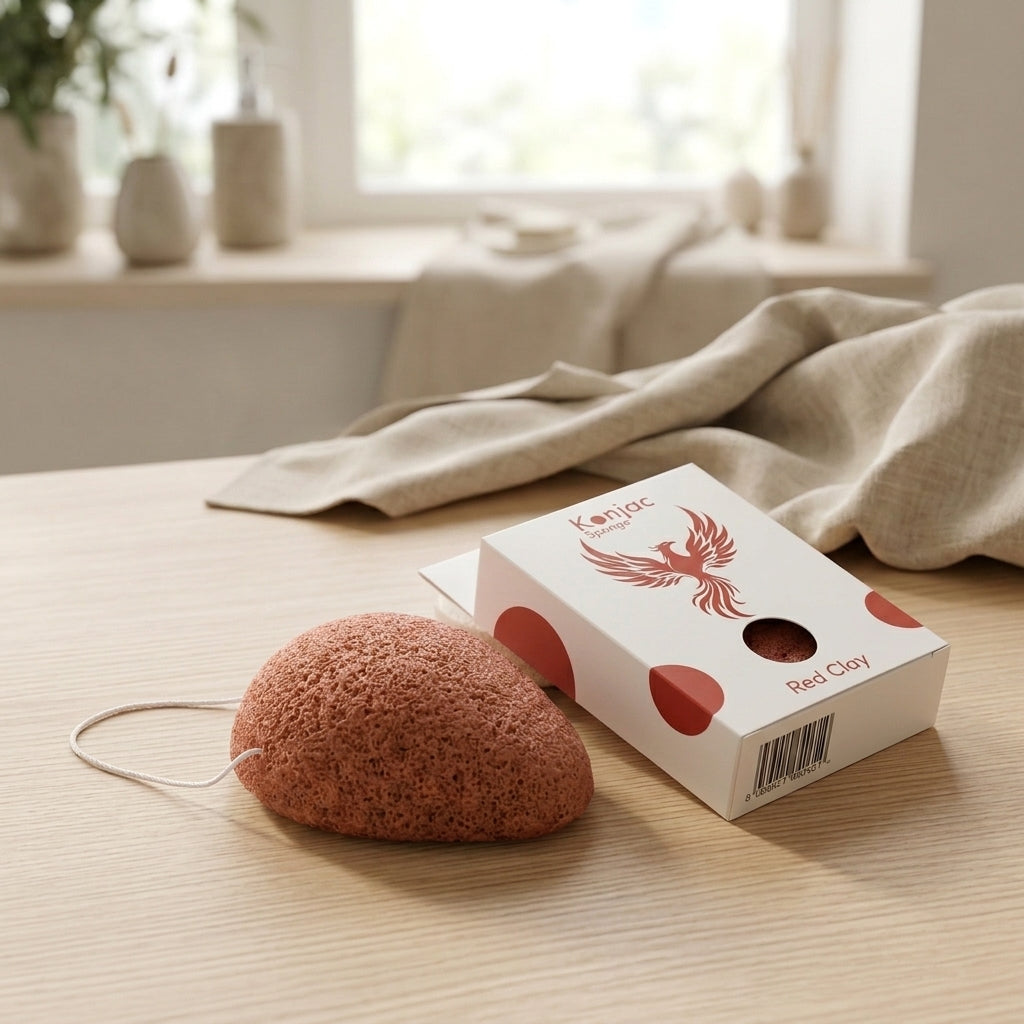 Éponge Konjac Teardrop à l'Argile Rouge — Régénérante & Bonne Mine