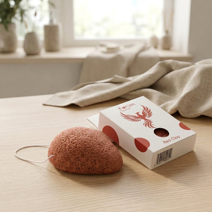 Éponge Konjac Teardrop à l'Argile Rouge — Régénérante & Bonne Mine