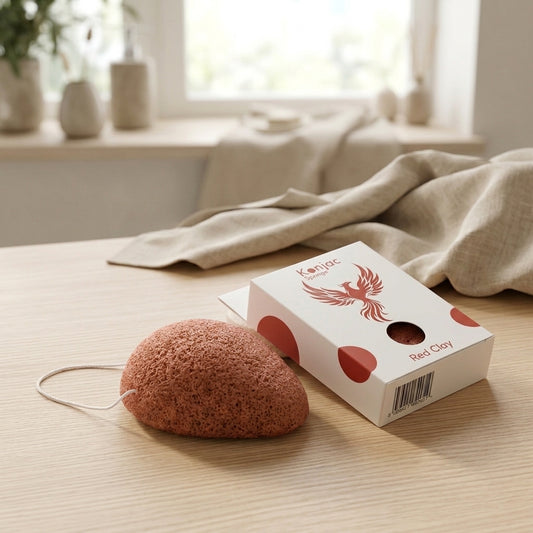 Éponge Konjac Teardrop à l'Argile Rouge — Régénérante & Bonne Mine