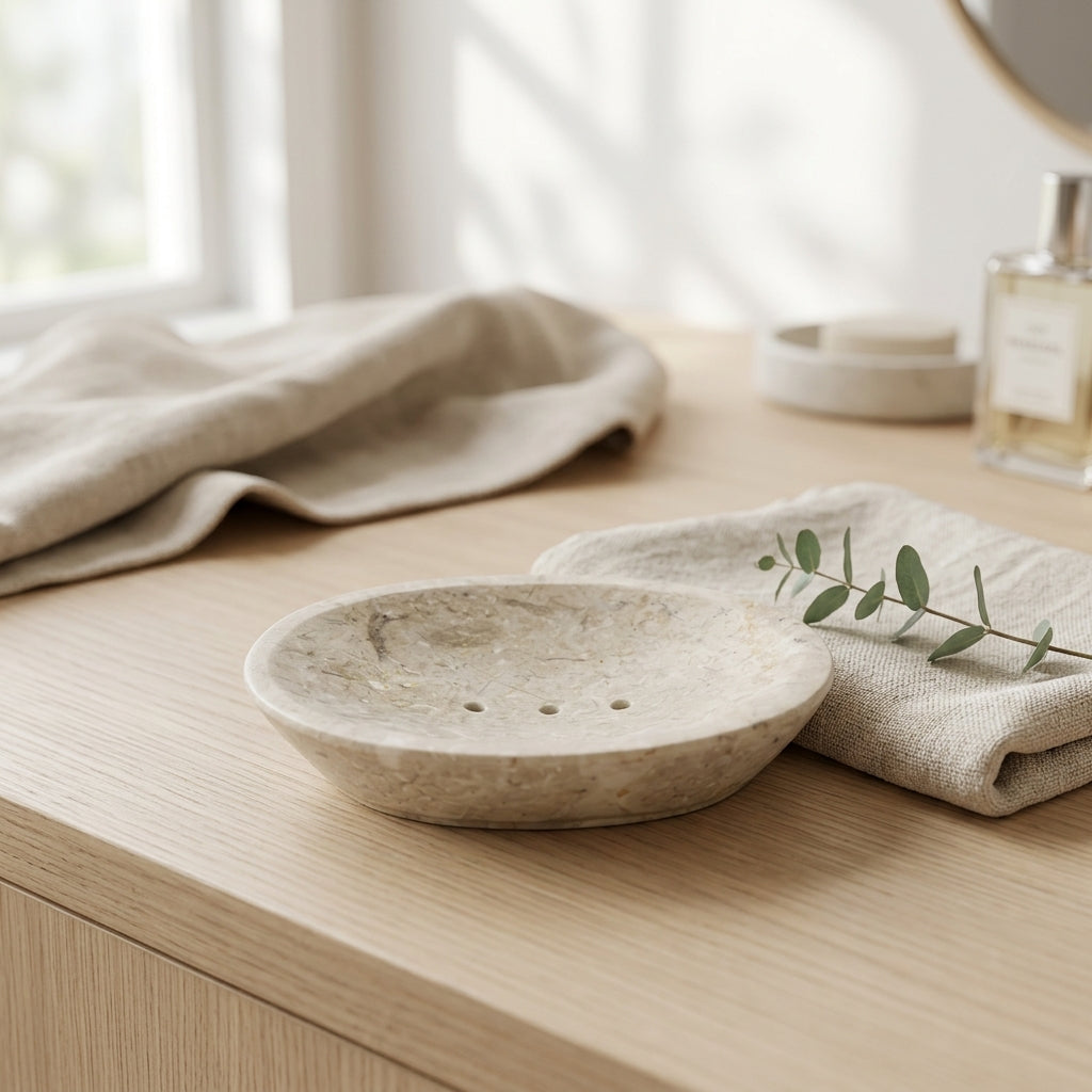 Porte-Savon Ovale en Marbre Crème véritable