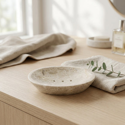 Porte-Savon Ovale en Marbre Crème véritable
